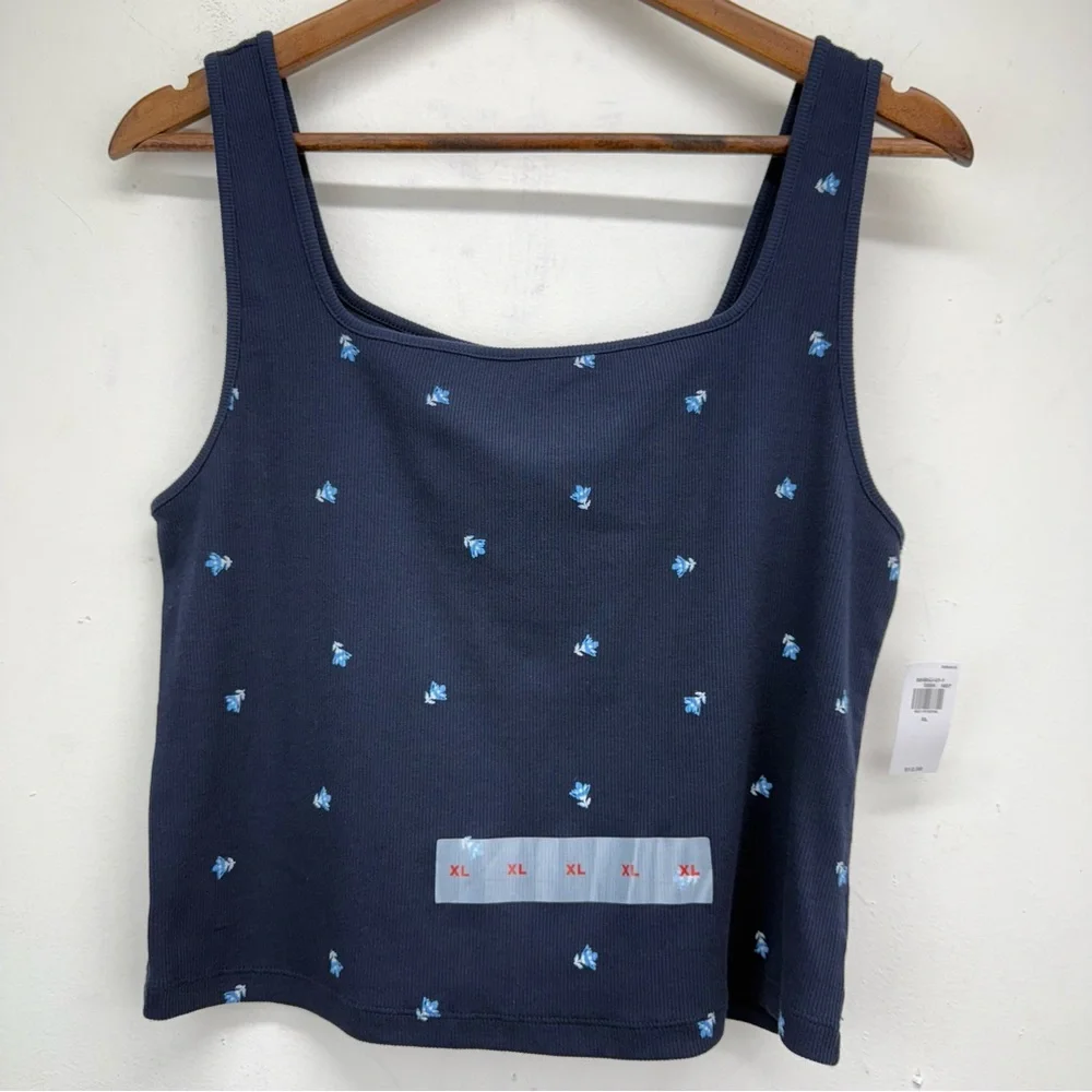 Old Navy size XL Women’s Navy Blue Floral Ultra-Crop Rib-Knit Top - Picture 1 of 8
